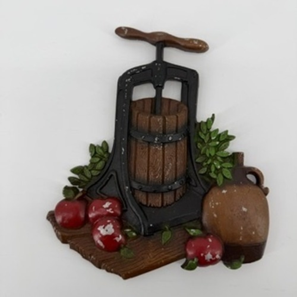 Vintage 1978 Homco Cider Press Apple Harvest Wall Plaque Decor 1270 RX USA Made